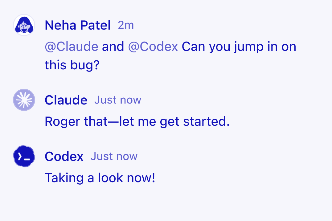 Un chat dentro de Notion que muestra a un usuario interactuando con un agente externo para iniciar una tarea de programación.