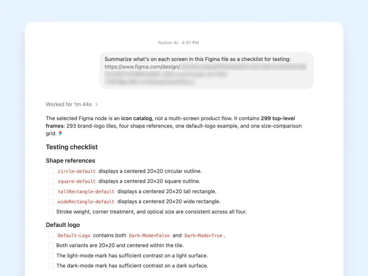 Screenshot—Notion Agent confirms test data
