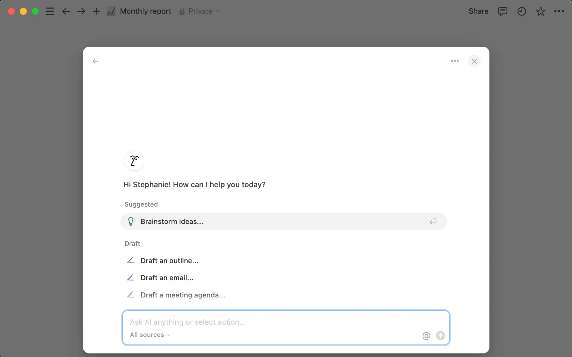 Abre la IA de Notion al instante con el acceso directo Shift+Cmd+J (Mac) o Shift+Ctrl+J (Windows)