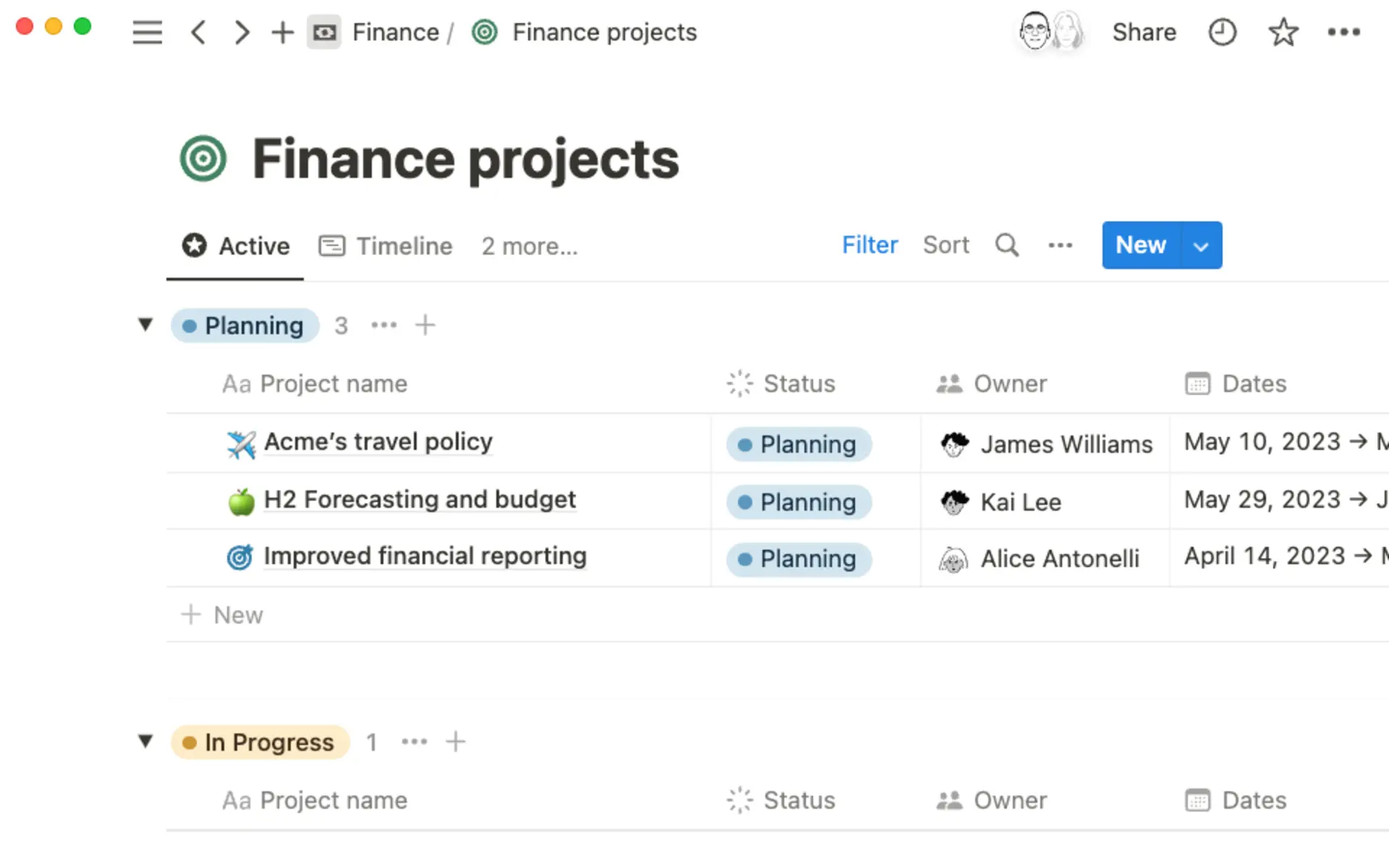 Finance projects database