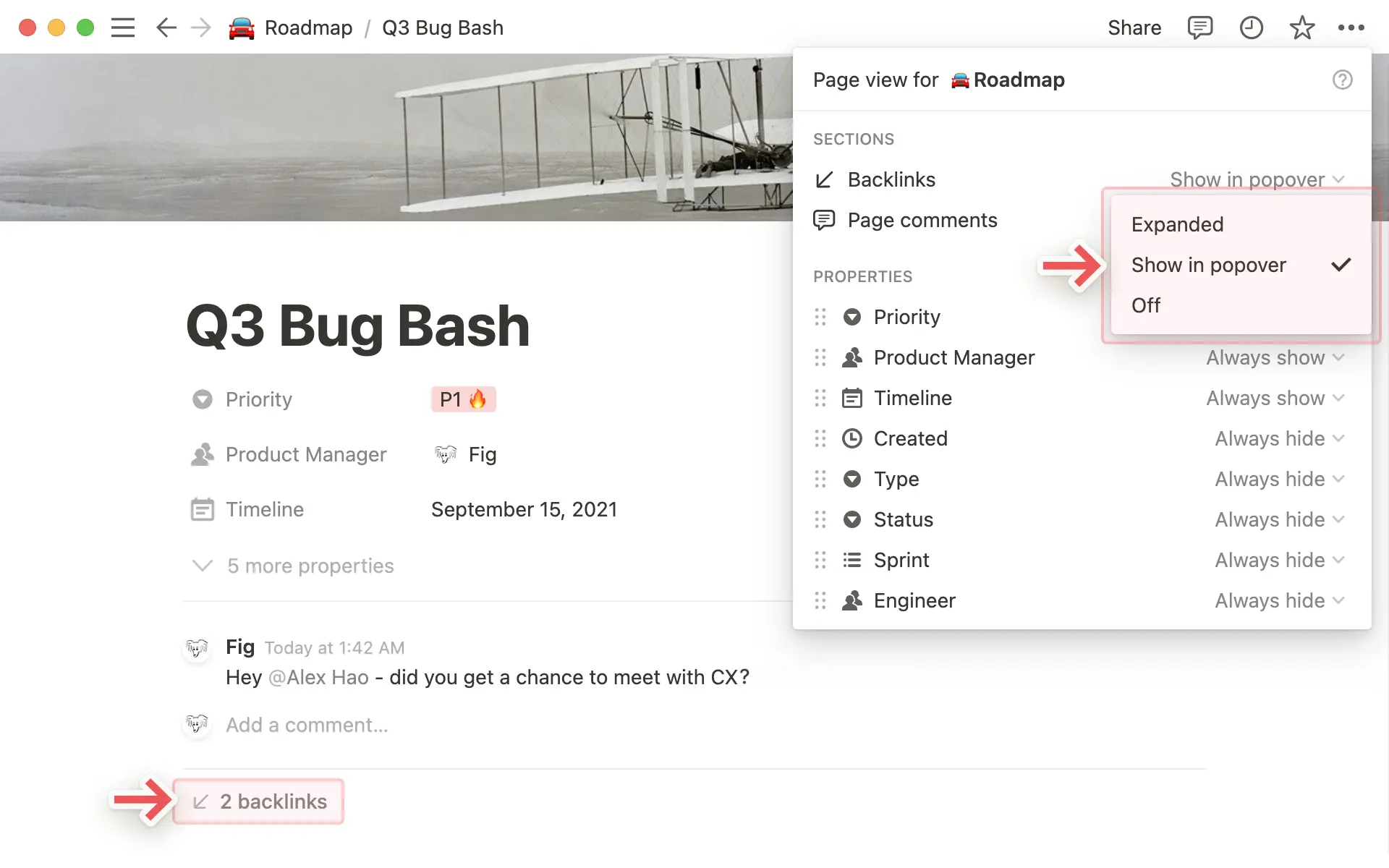 Customize backlinks