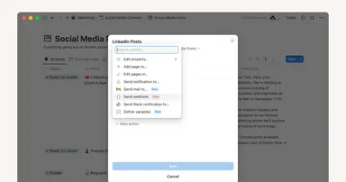 Share social media posts from Notion with webhook actions