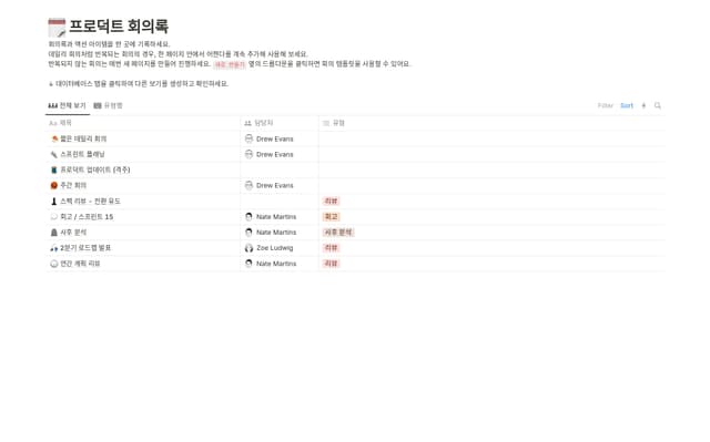 프로덕트 개발 회의록