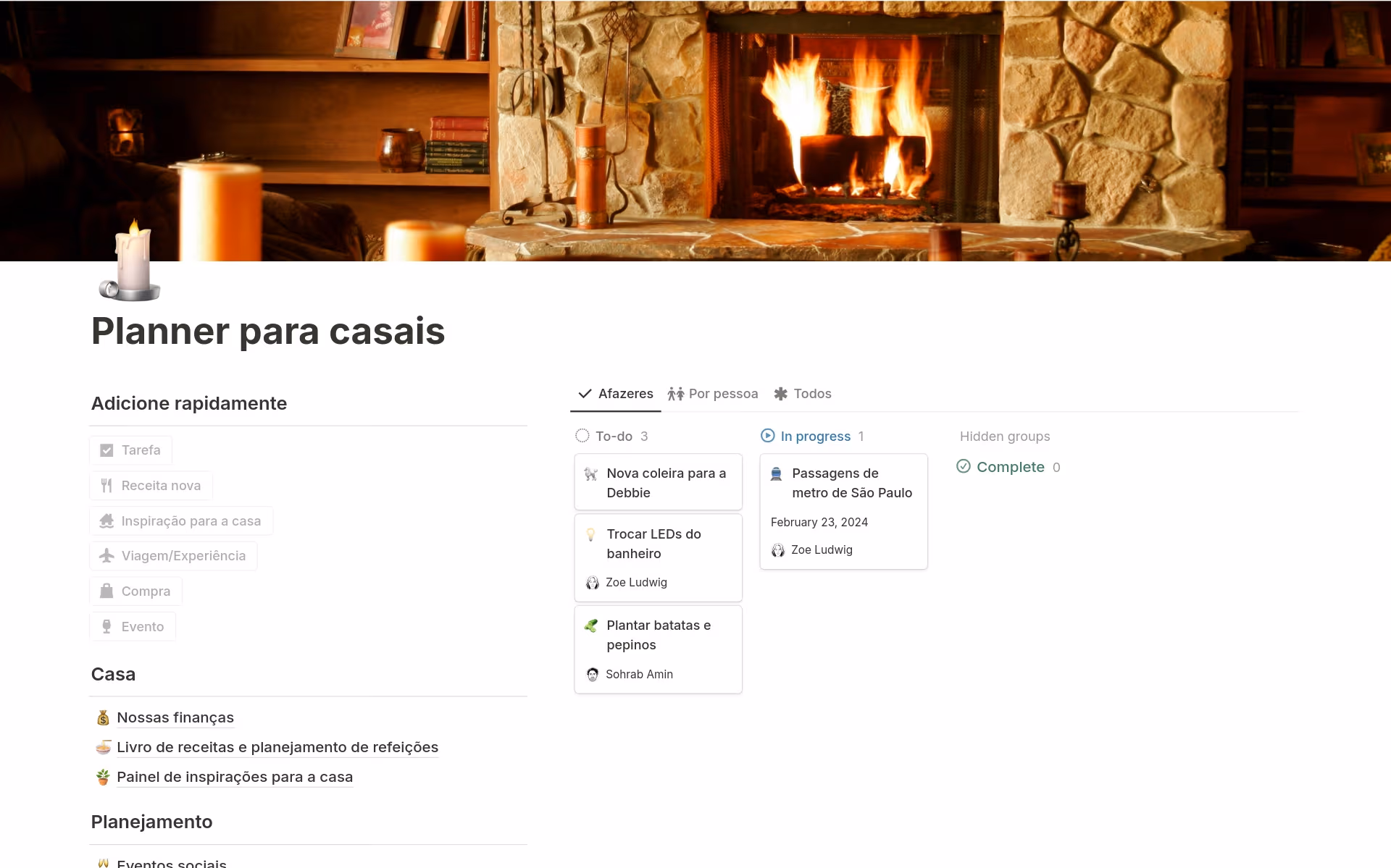 Captura de tela da coleção Apaixonados e organizados por Notion