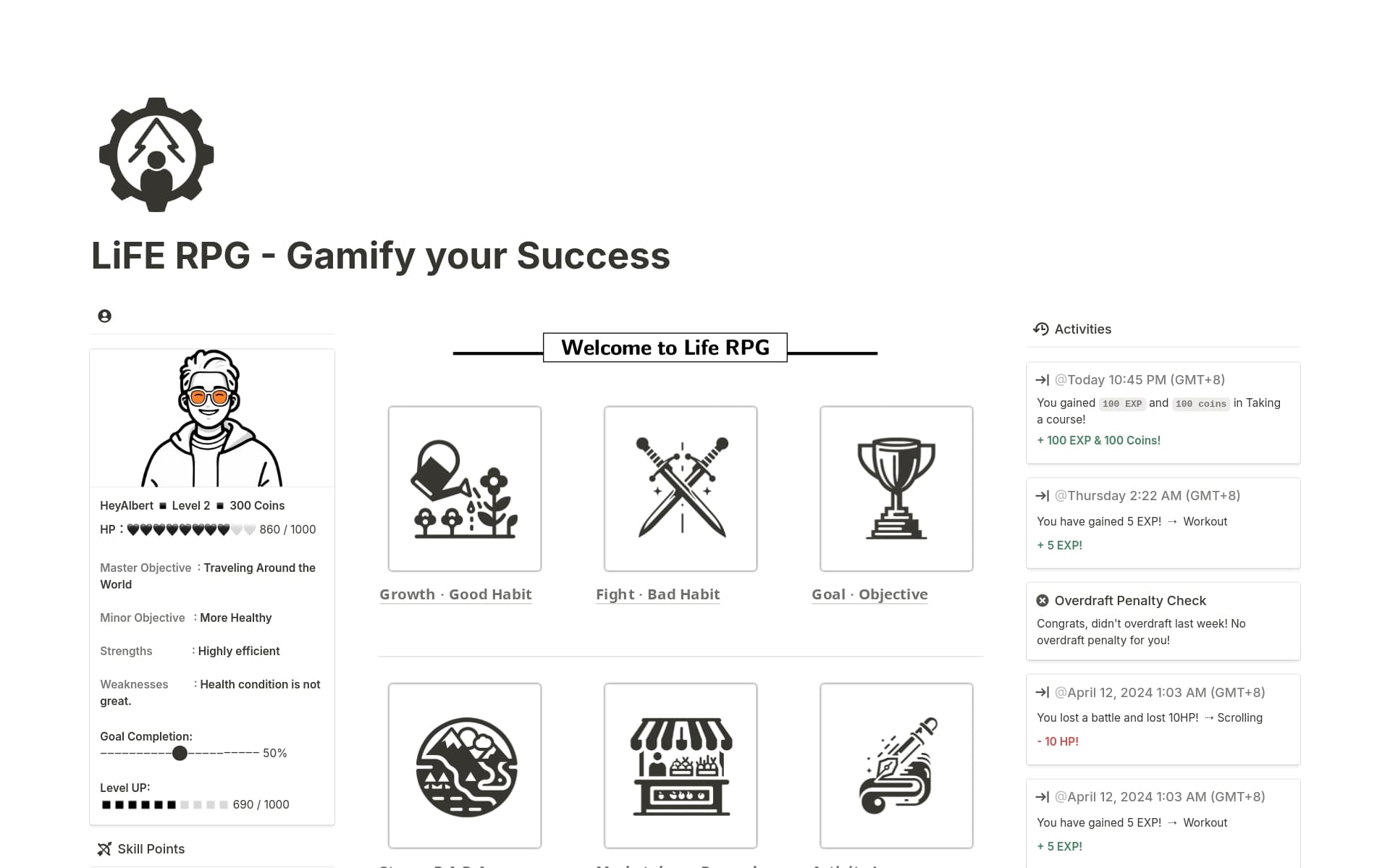 Ảnh chụp bộ sưu tập Các mẫu template để “game hóa” cuộc sống do Notion tạo